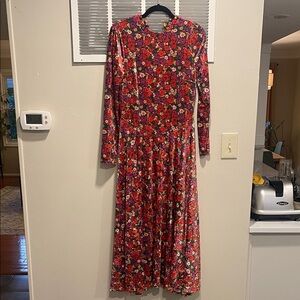 Free People Velvet Backless Floral Long Sleeve Dress
